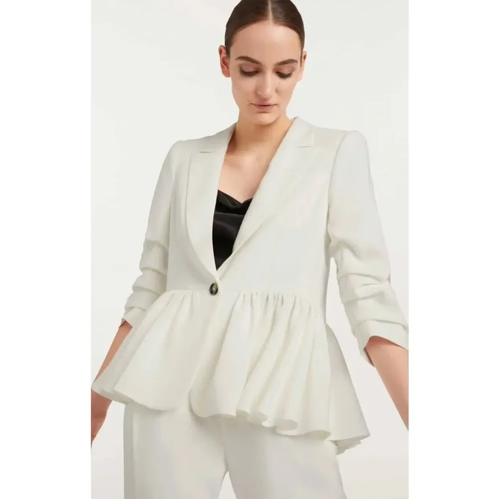Cinq á Sept Kourtney White Ruffle Blazer Ivory 6 Small Single Breasted Peplum - Picture 4 of 9